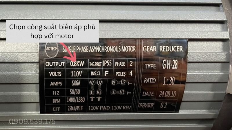 Biến áp đúng công suất giúp motor hoạt động ổn định